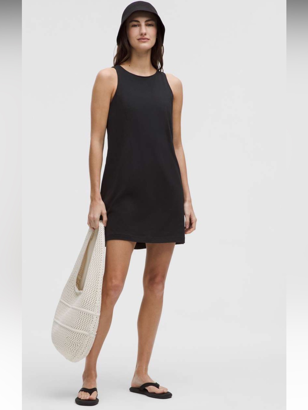 Lululemon Organic Cotton Cinched-Waist Dress Black Size Medium Sleeveless Shift